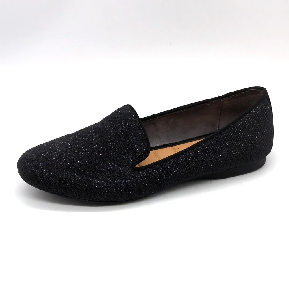 Kelly & Katie Shoes Womens Peyton Black 8.5 Slip On Flats Sparkle Dressy Comfort